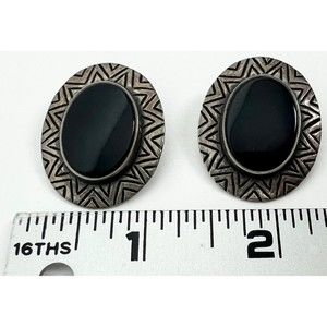 Vintage James Avery Black Onyx Sterling Silver Large Oval Stud Clip On Earrings